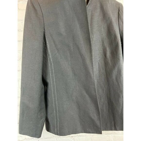 LE SUIT black linen blend lined stitch open front classic jacket cardigan 10 - Picture 2 of 8
